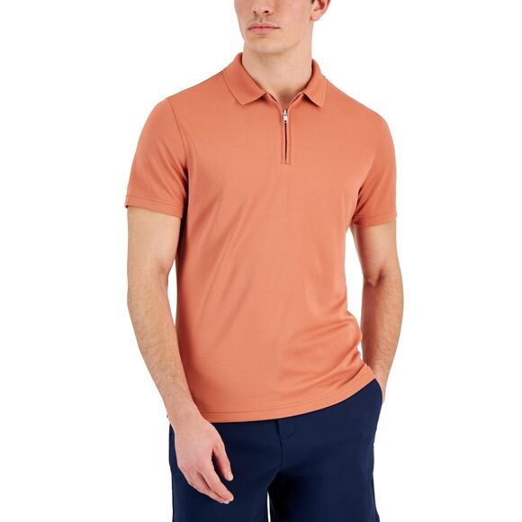 Alfani Men's Ottoman Zip Polo, Terracotta Glaze, 2XL $40 - Picture 2 of 6